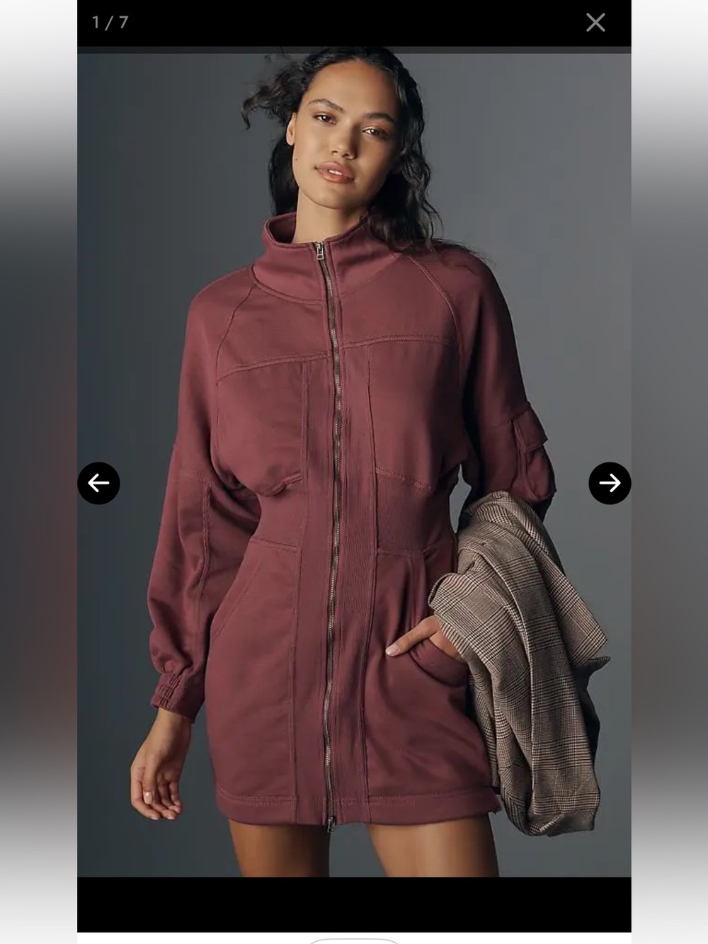ANTHROPOLOGIE DAILY PRACTICE Women’s Long-Sleeve Zip-Up Mini Dress Size 2XL